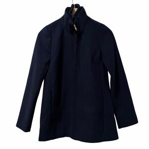 J Crew Womens Village Wool Blend Full Zip Coat Size 00 Navy Blue Classic‎ Winter